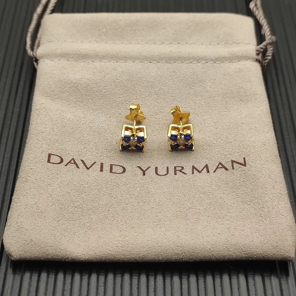 David Yurman Gold and Blue Diamond Pyramid Earrings